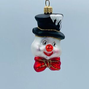 Vintage European Hand Blown Glass Christmas Ornament Frosty Snowman in Tophat